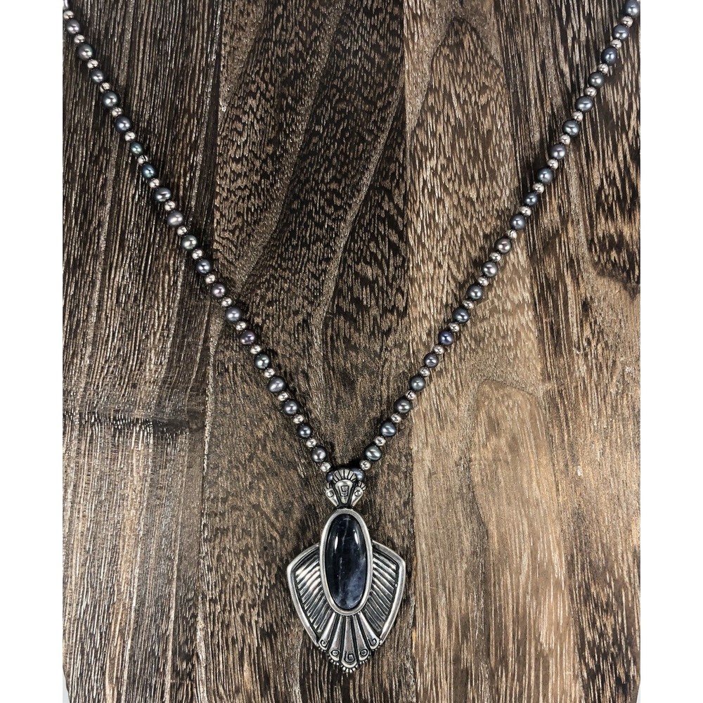 VINTAGE CAROLYN POLLACK RELIOS 925 STERLING RARE BLUE SODALITE PENDANT NECKLACE